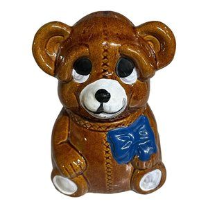 Vintage 1982 Houston Foods Ceramic Bear Honey Pot Container Jam Jar Hand Painted